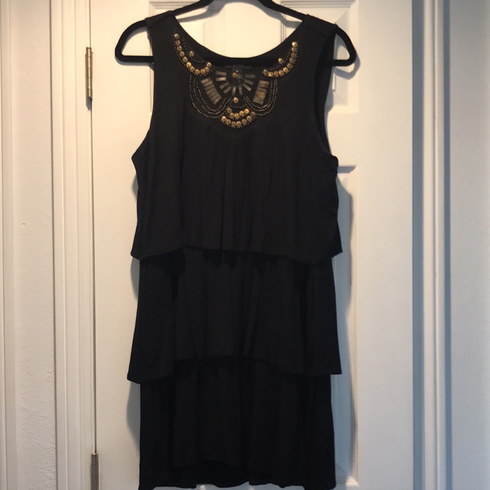Alfani 3 tiered flowy black dress-size M & sweater
